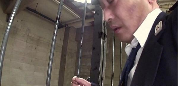  Captive Asian teen Ria Sakurai sucks cops hard hairy cock